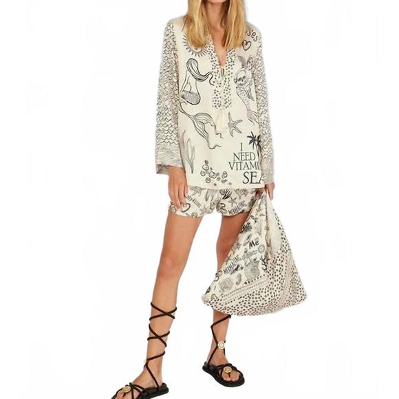 NEW ME369 mia string tie mermaid collar blouse in multi - Picture 1 of 6